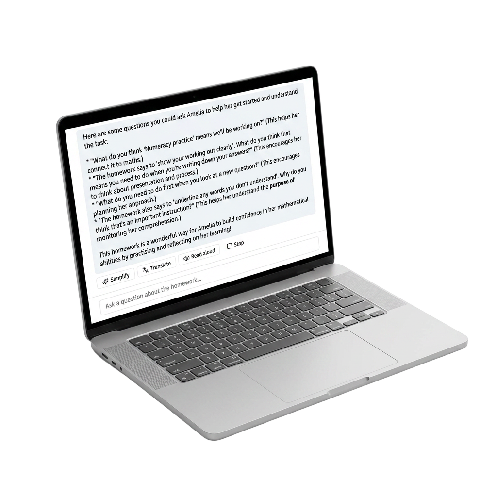 AI helper reply with Simplify, Translate and Read aloud controls